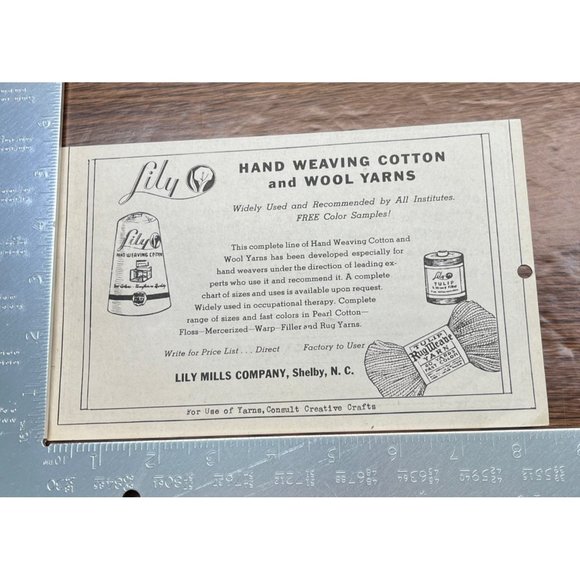 Lily Mills Hand Weaving Cotton Yarns Vintage Print Ad 1930s Wool - Picture 2 of 4